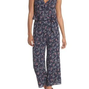 Paige Paletta jumpsuit navy and primrose floral crop lined legs belted S